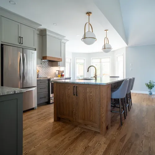 Kitchen island and hanging lights