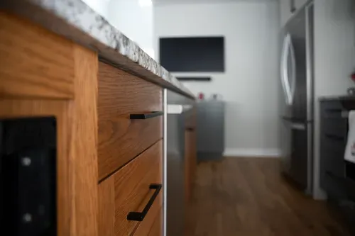 Close up of kitchen drawer pulls
