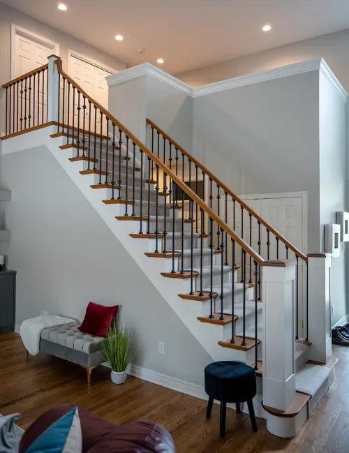 Staircase with wood and metal railing