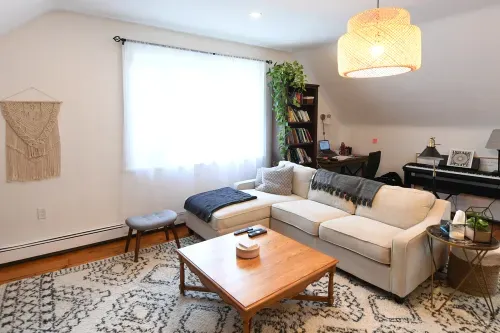 Sofa and coffee table in living room area