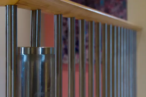 Close up of metal staircase railing