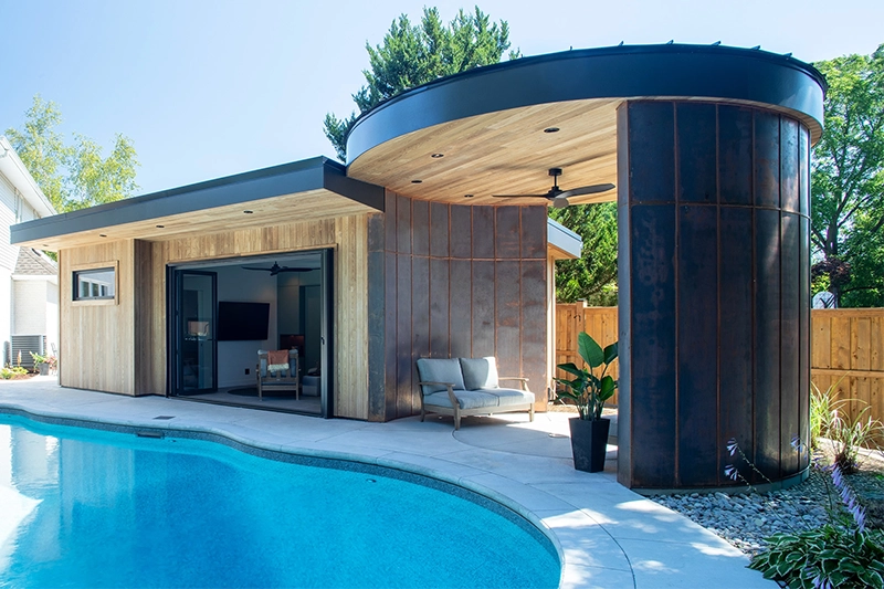 Minimalist four-season pool house exterior