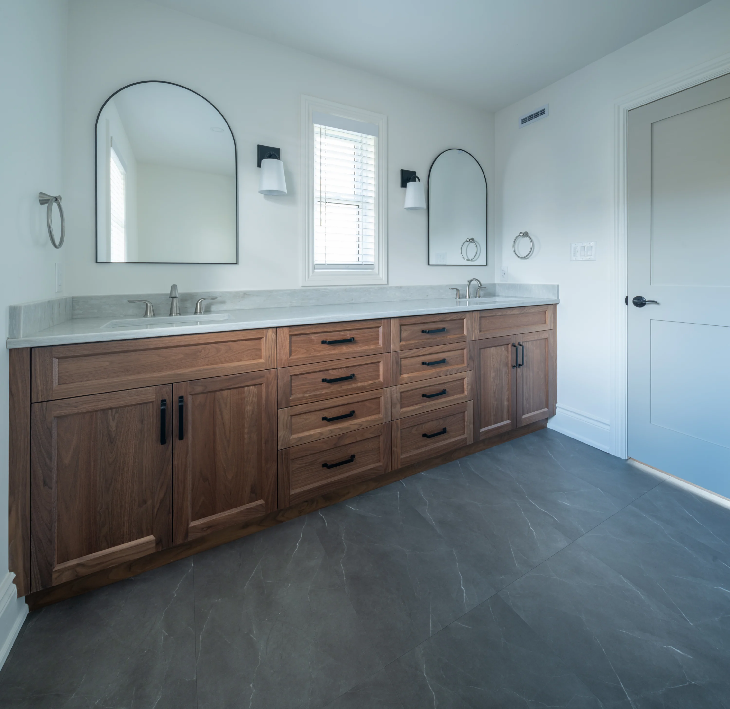 accessible bathroom with space and easy to reach sinks and cabinets