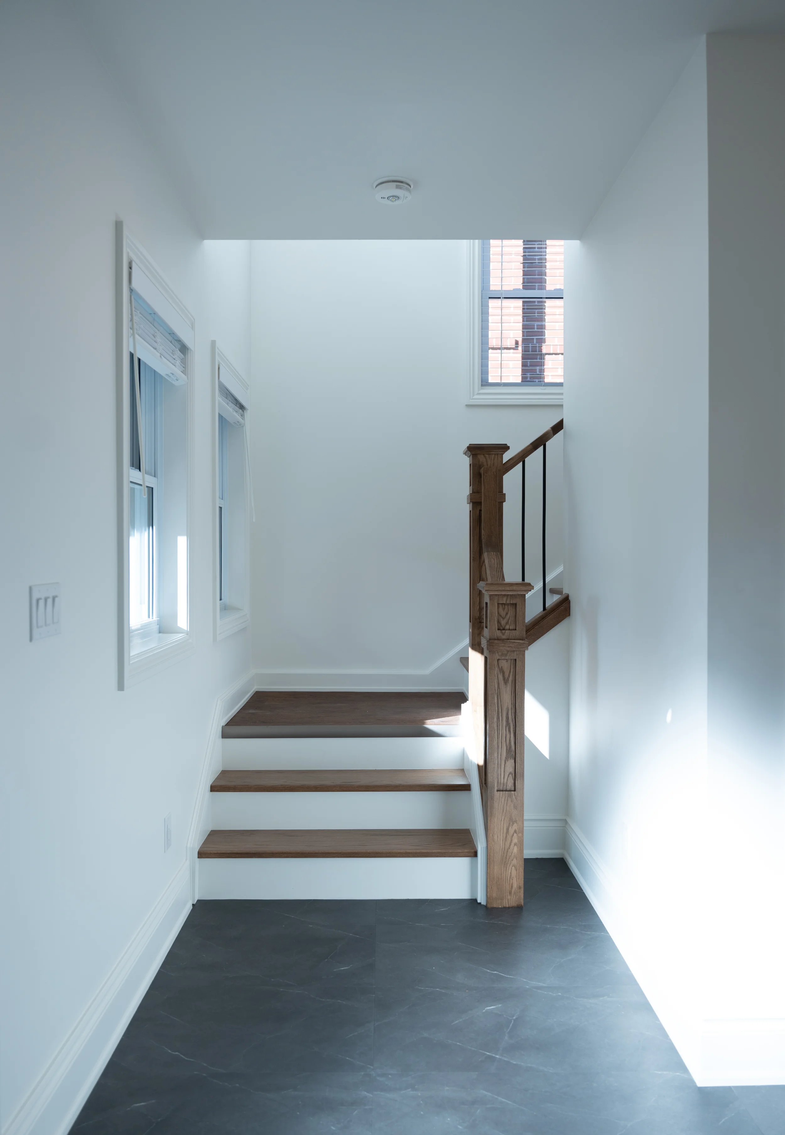 staircase leading up stairs, wide and easy to climb