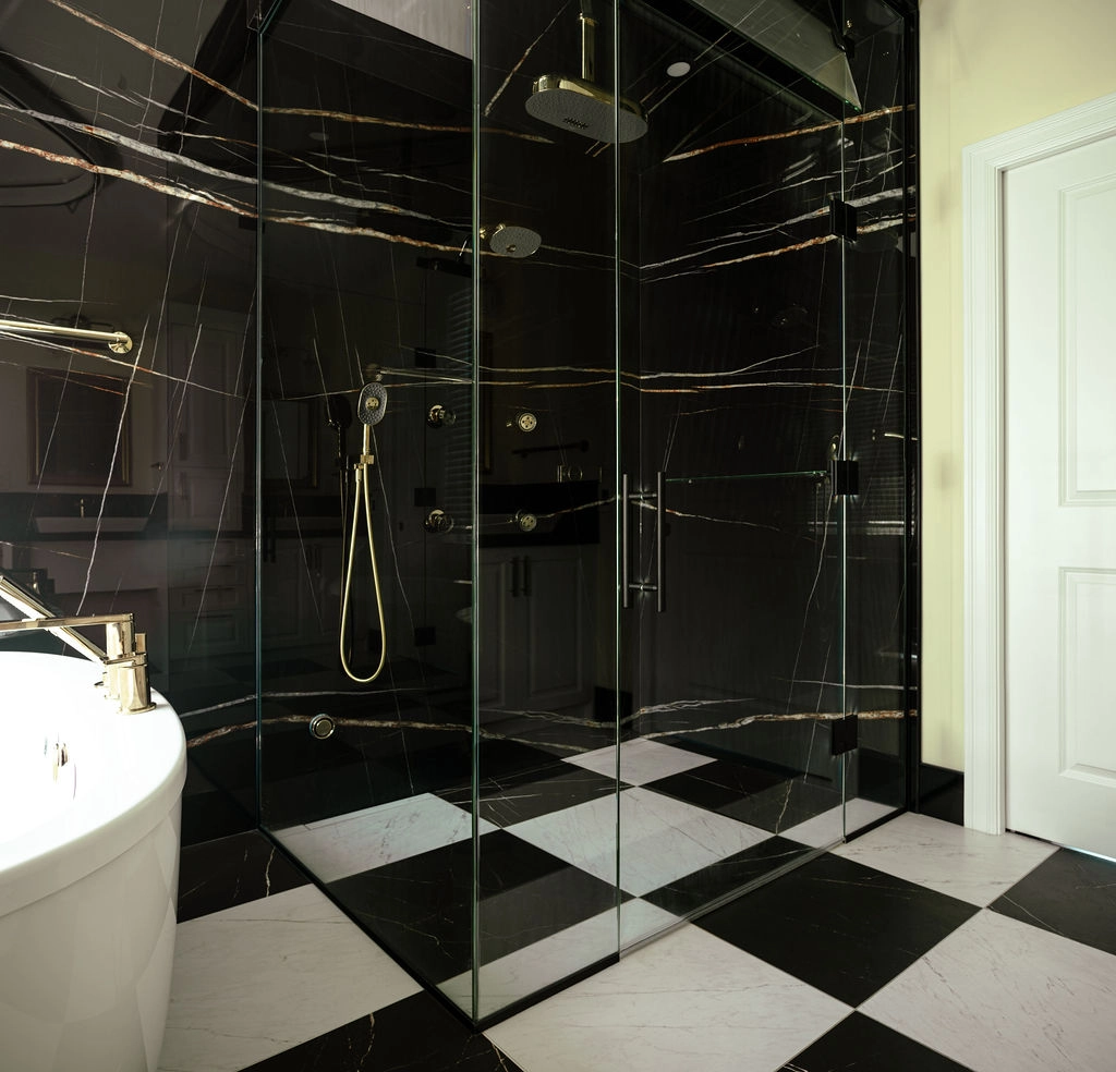 black and white shower space