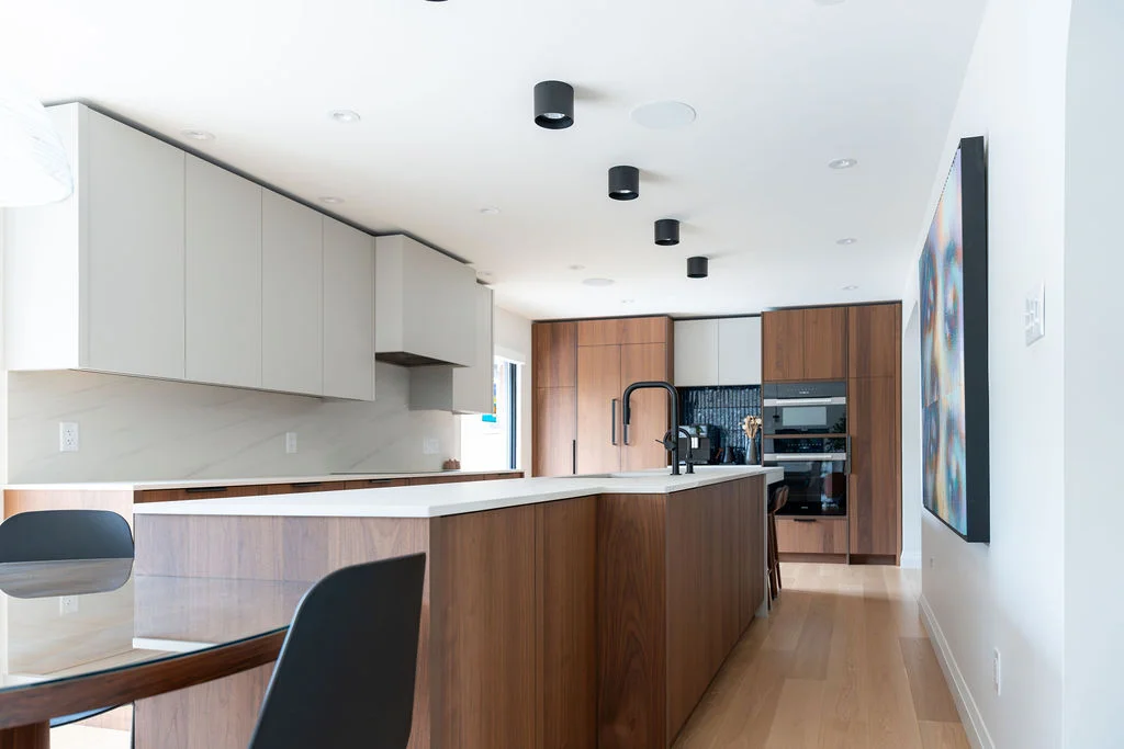 open view of counter and cabinets of kitchen