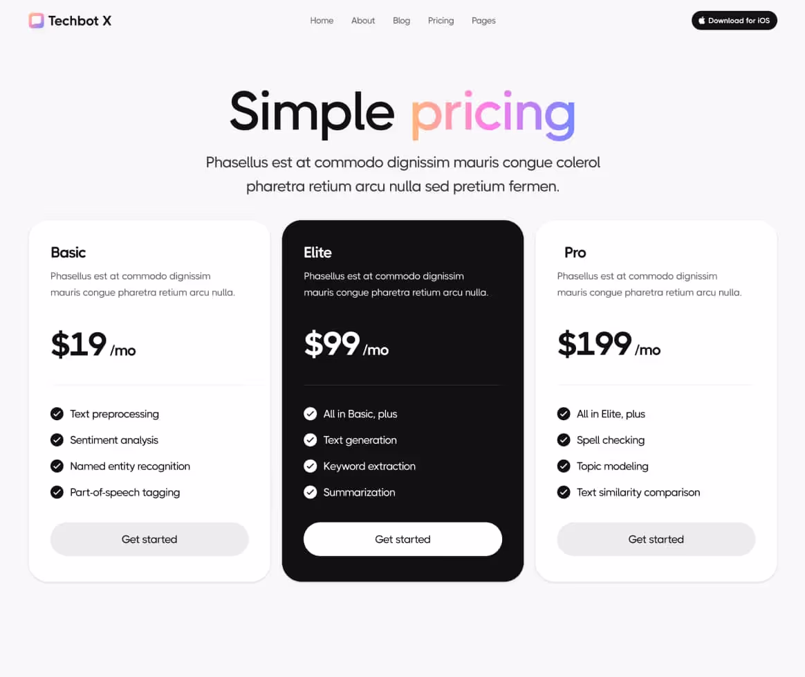 Techbot X - Pricing Page - AI App Webflow Template