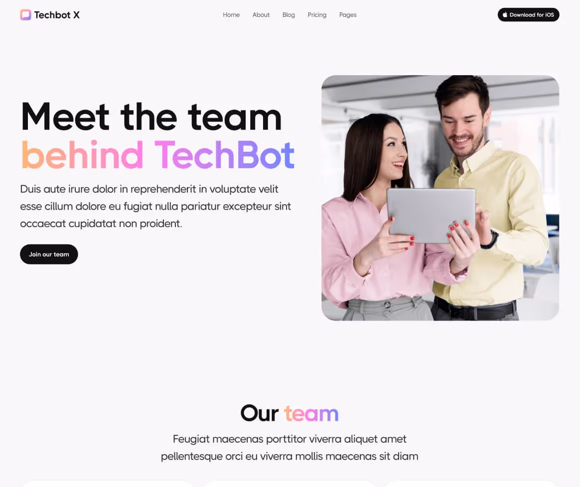 Techbot X - About Page - AI App Webflow Template