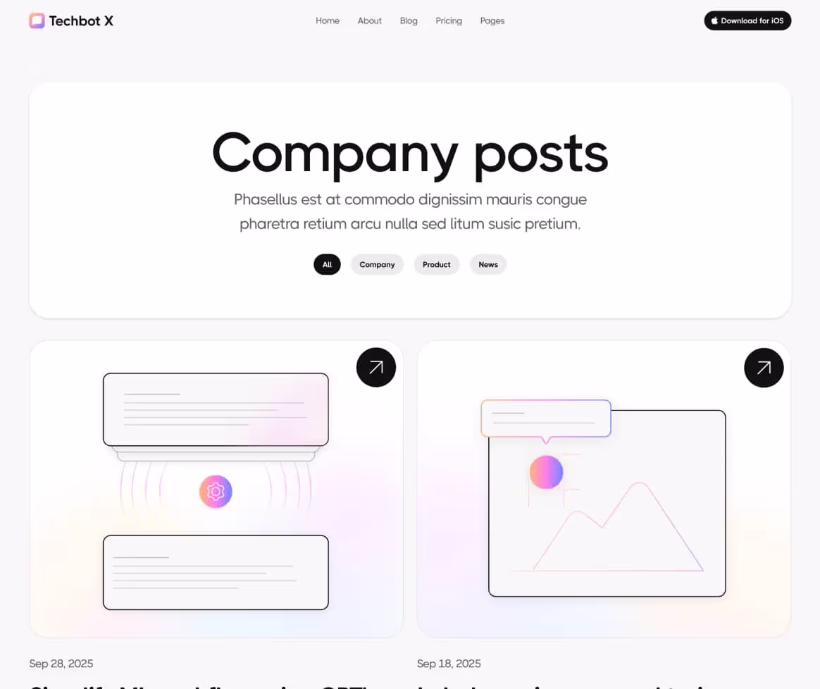 Techbot X - Blog Category Page - AI App Webflow Template