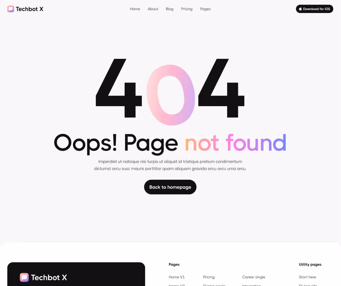 Techbot X - 404 Not Found Page - AI App Webflow Template