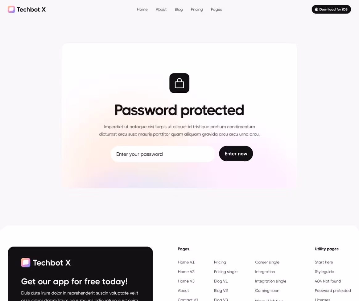 Techbot X - Password Protected Page - AI App Webflow Template