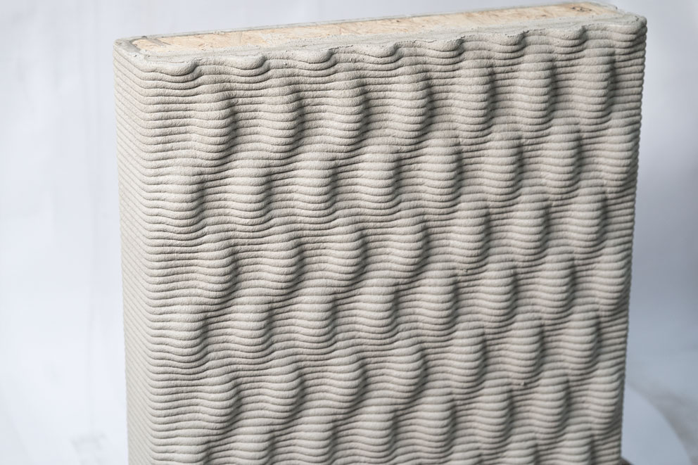 Wavy concrete panel with textured surface for 3D printing architectural projects