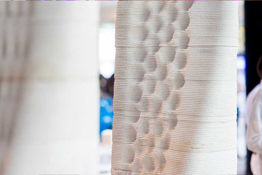 3D printed concrete column with unique textured surface pattern