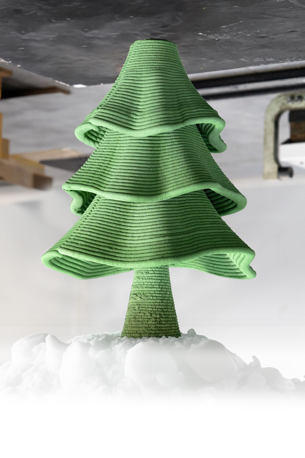 Green 3D-printed concrete Christmas tree model for architectural projects