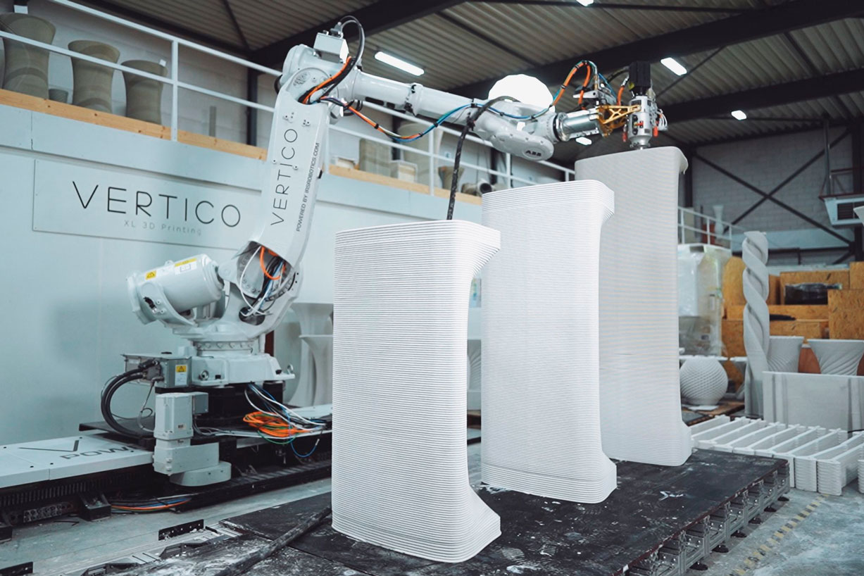 Vertico 3D concrete printing robot creating large architectural projects