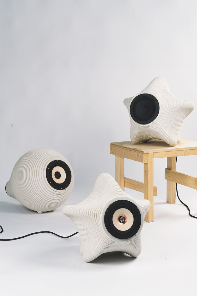3D concrete printing project creating unique star-shaped speakers
