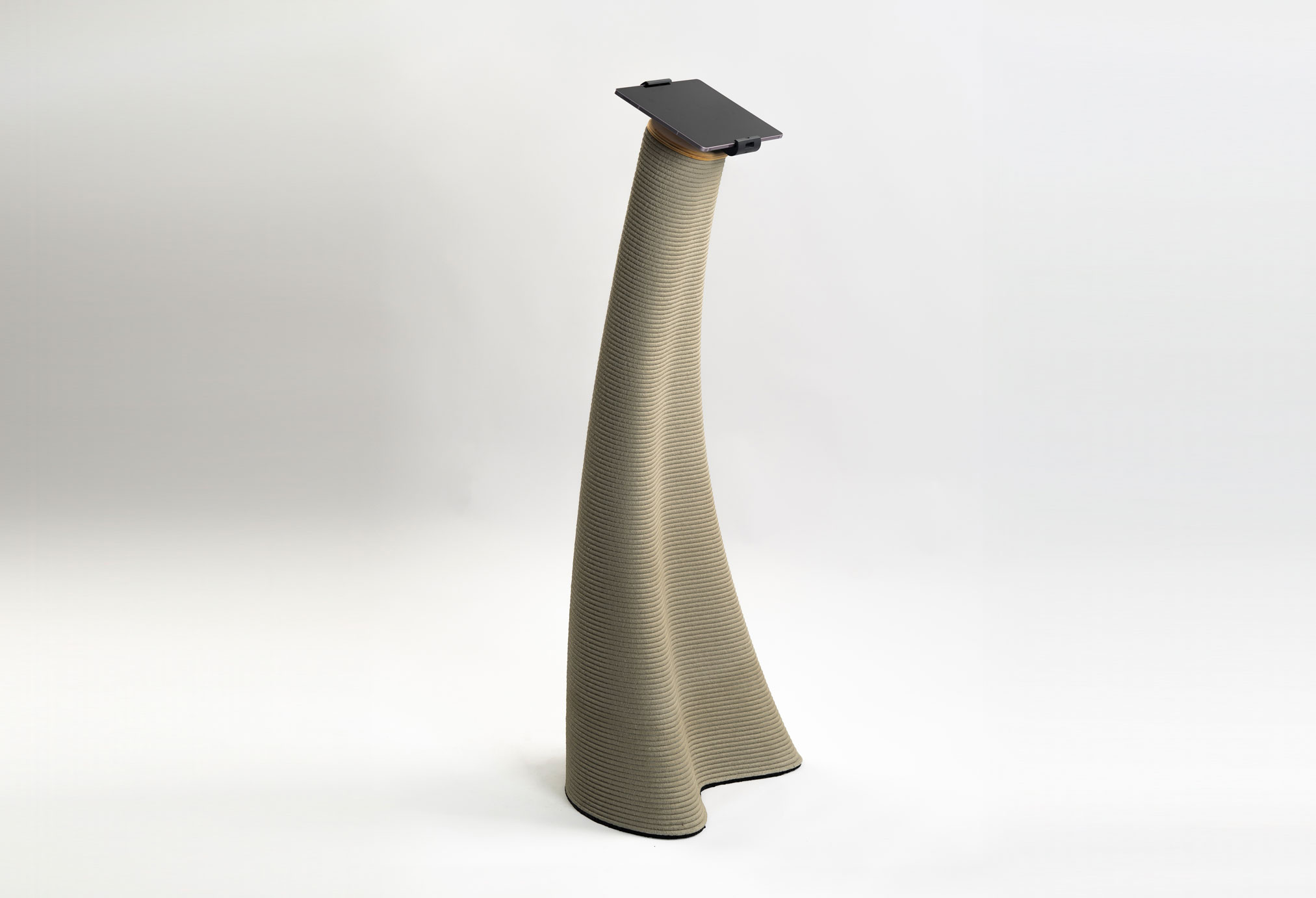 Modern tapered lamp with ribbed beige texture and black top