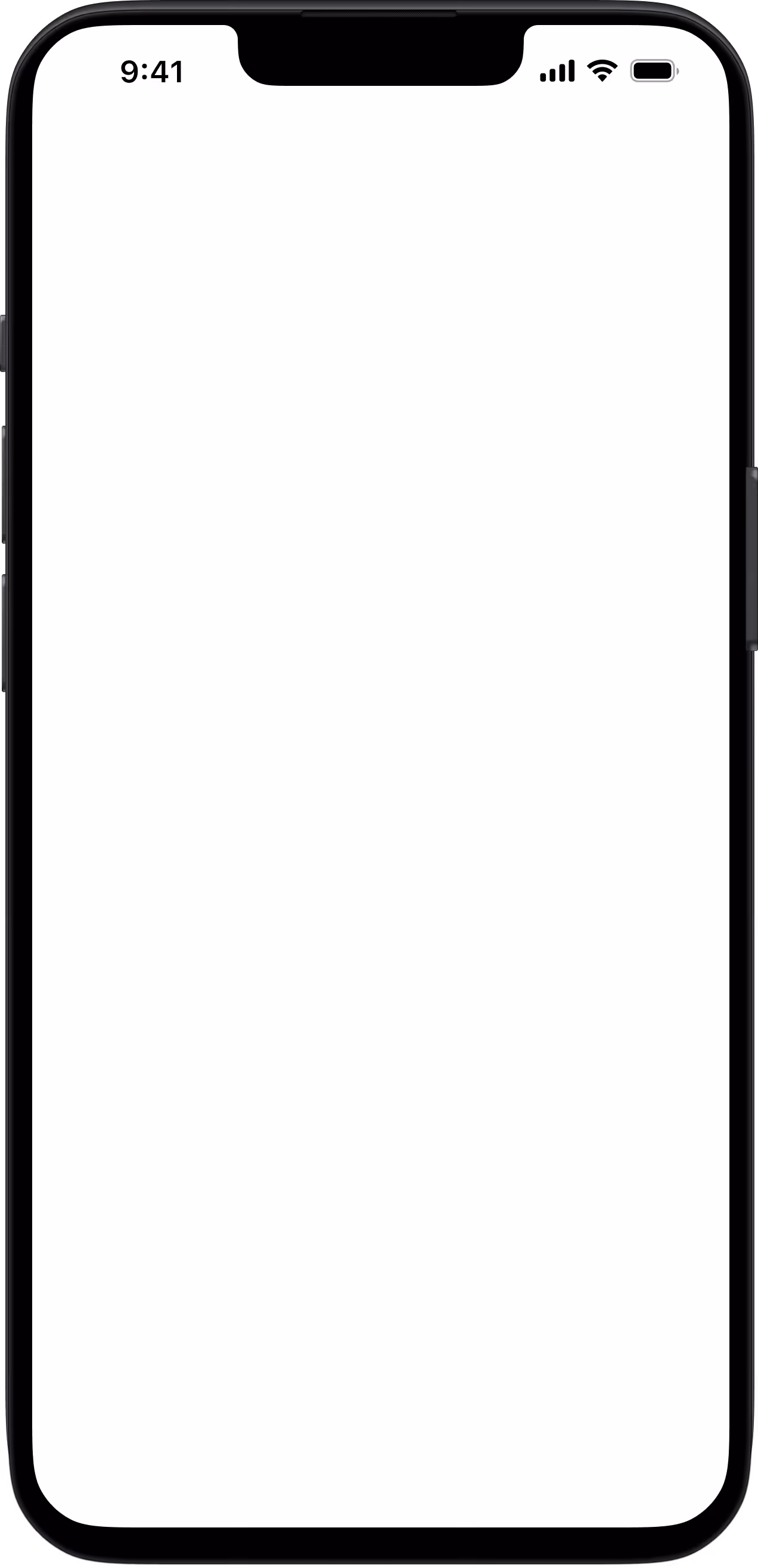 Écran blanc vide affiché sur un smartphone avec une encoche en haut au centre.