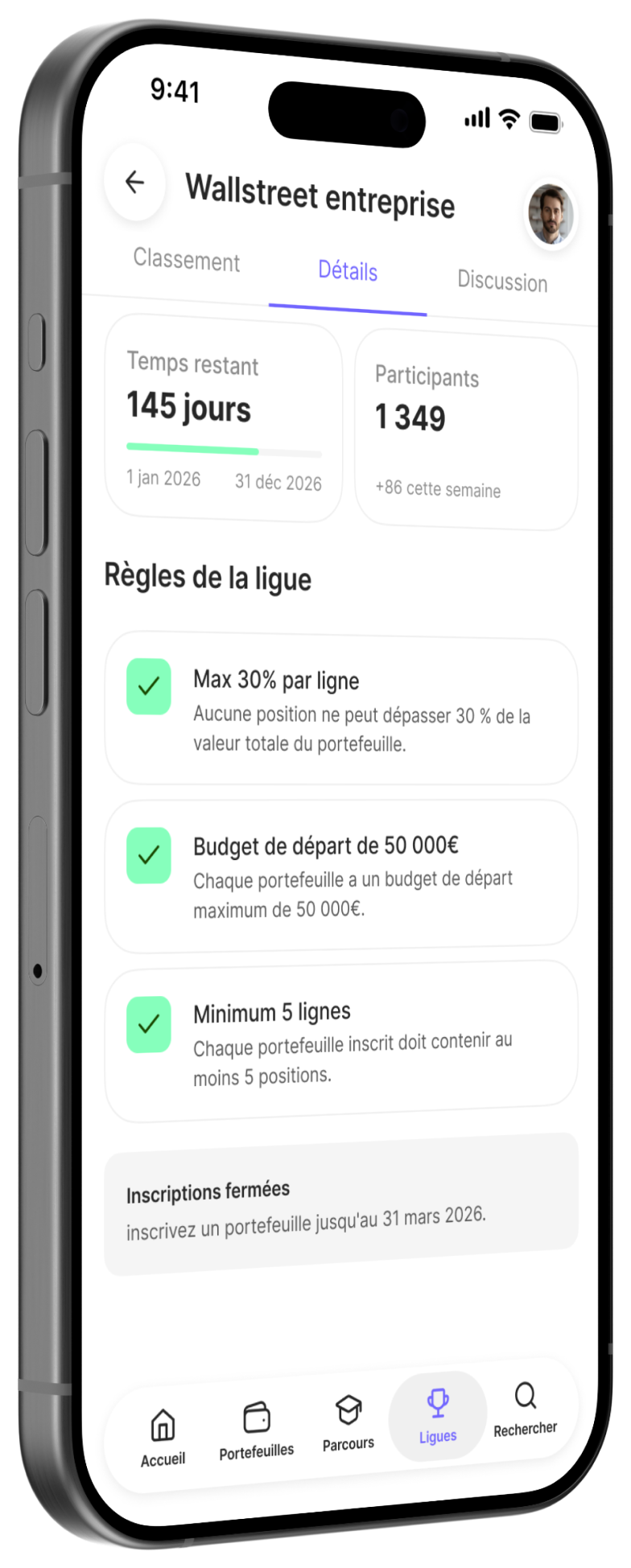 Les règles de la ligue dans l'application Skade