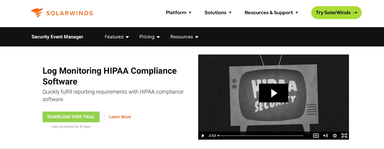 This is the home page of SolarWinds