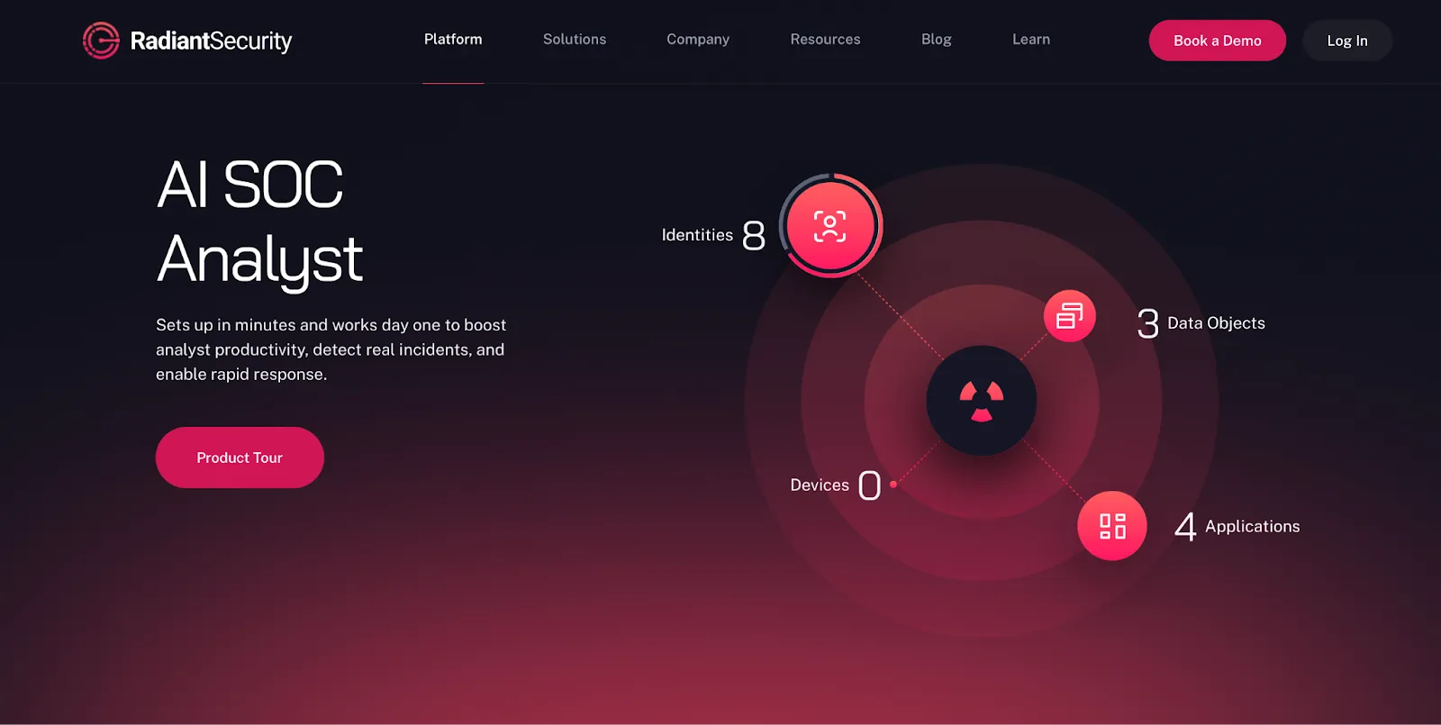 This shows the home page of RadiantSecurity