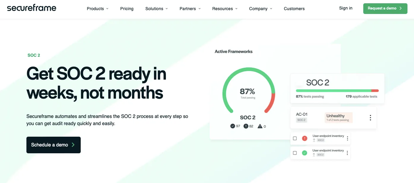 This shows the home page of SecureFrame