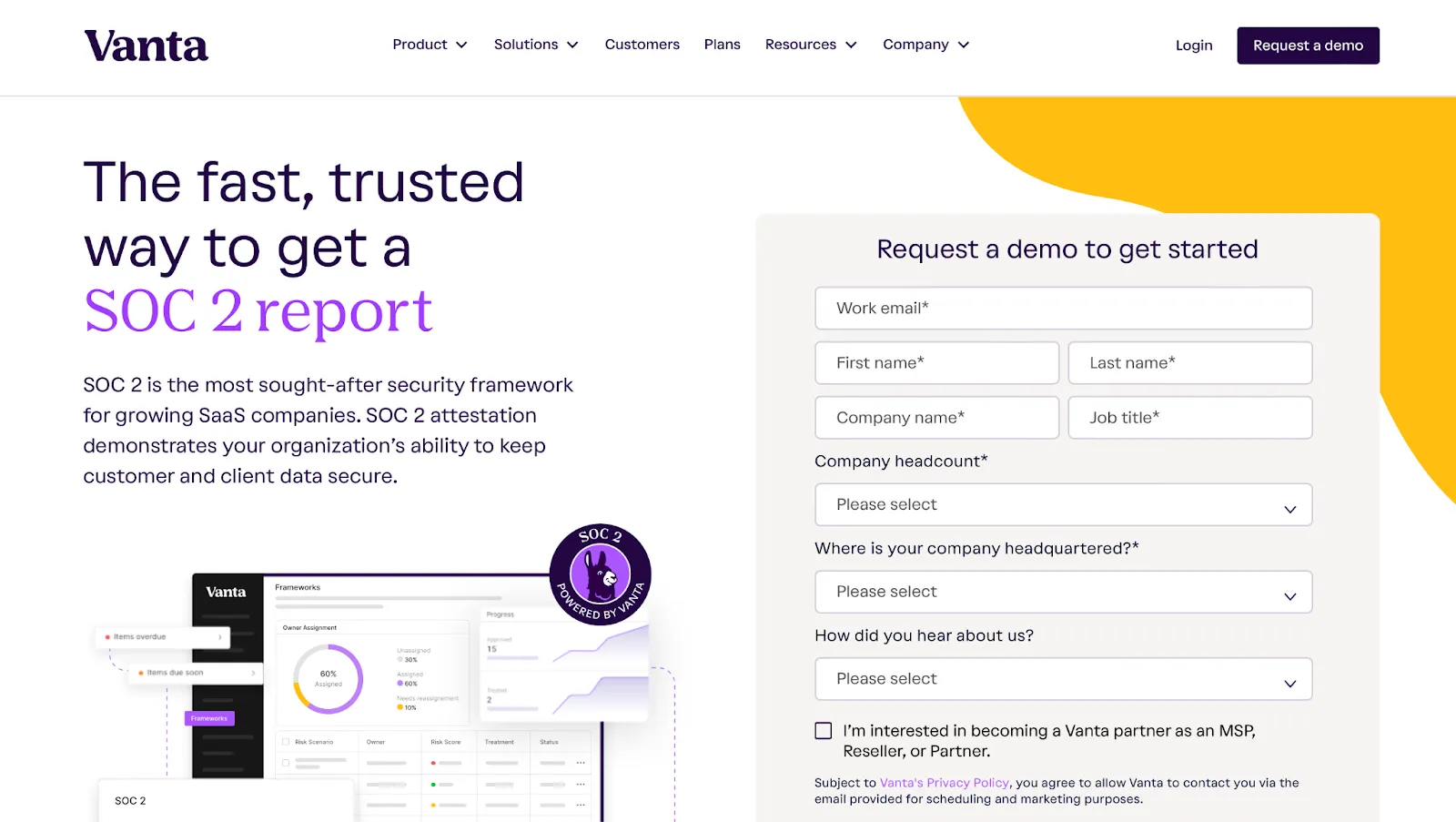 This shows the home page of Vanta
