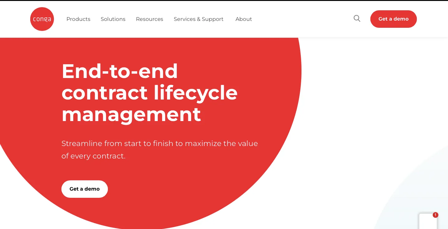 This is the home page of Conga Contracts