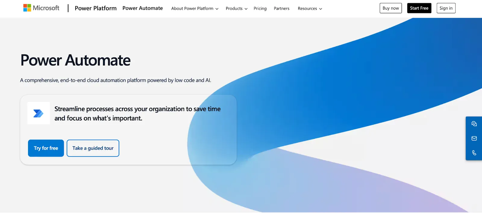 This is the home page of Microsoft Power
