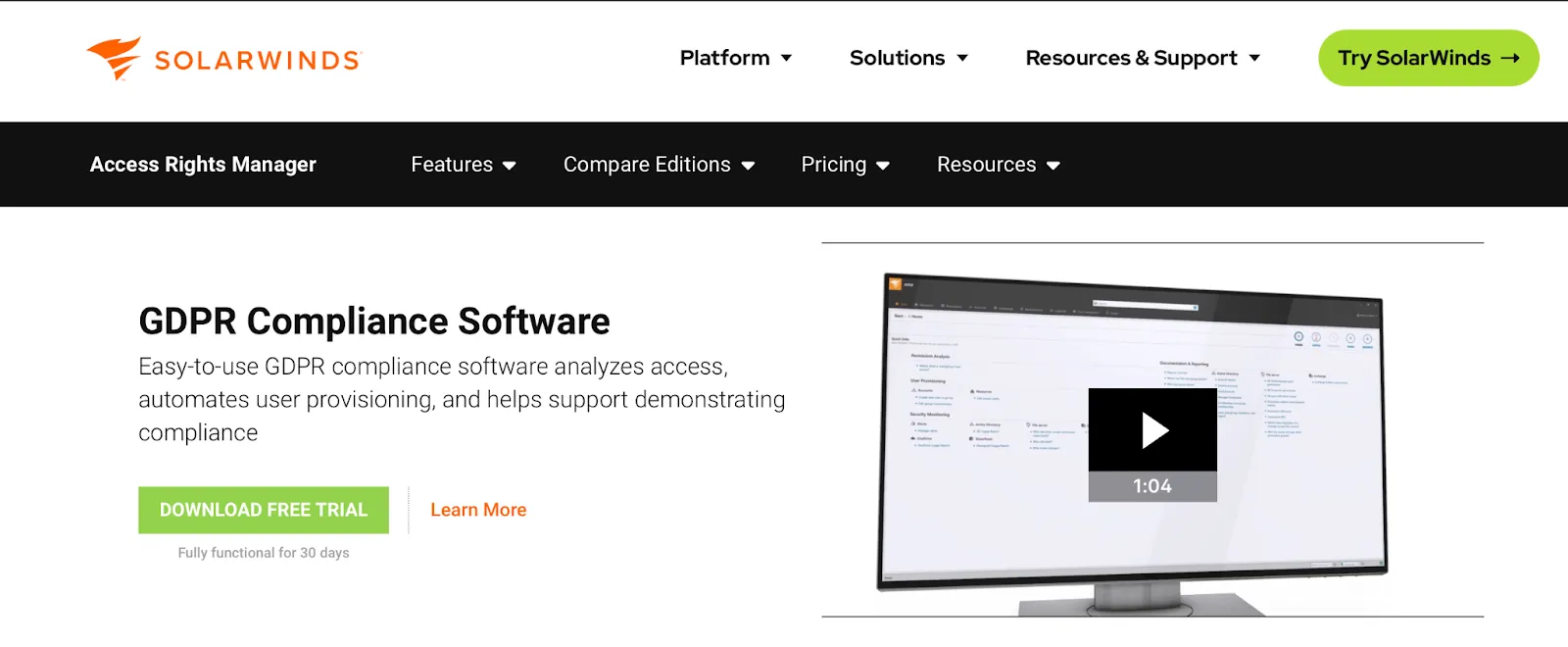 This is the home page of SolarWinds Access Rights Manager