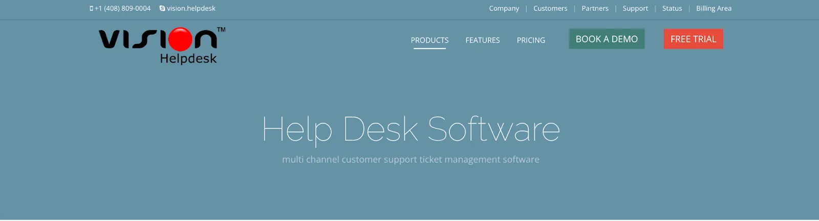This is the home page of Vision HelpDesk