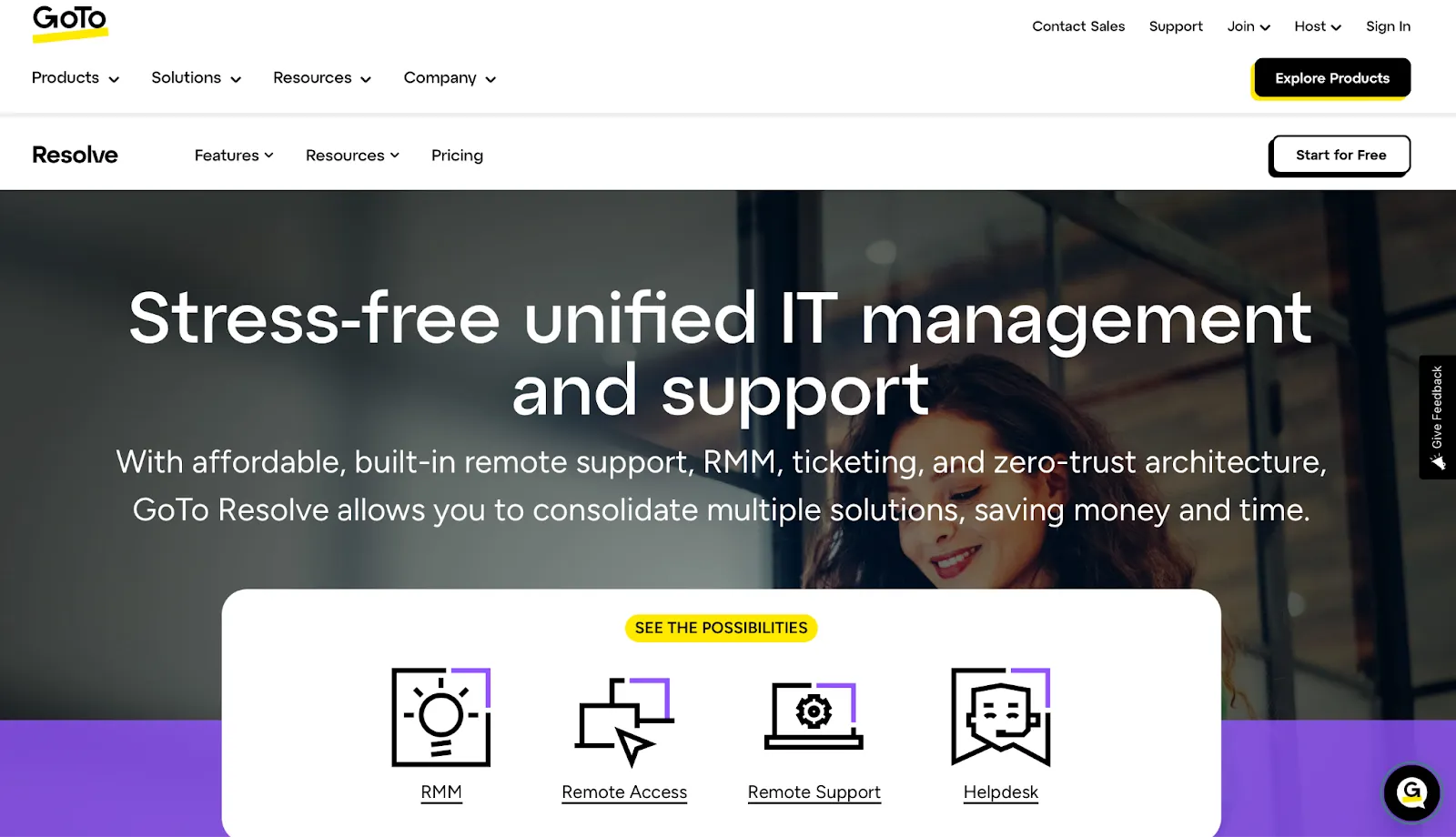 This is the home page of GoTo Resolve