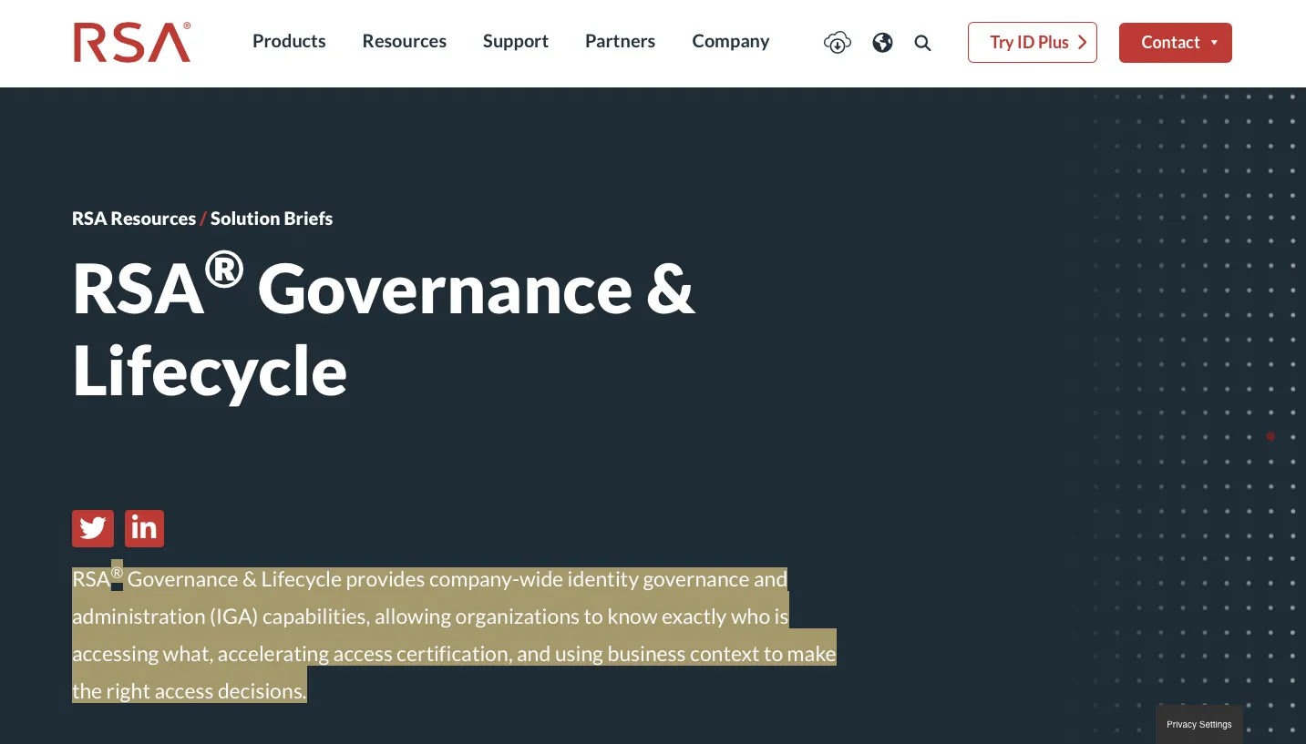This shows the home page of RSA Governance & Lifecycle