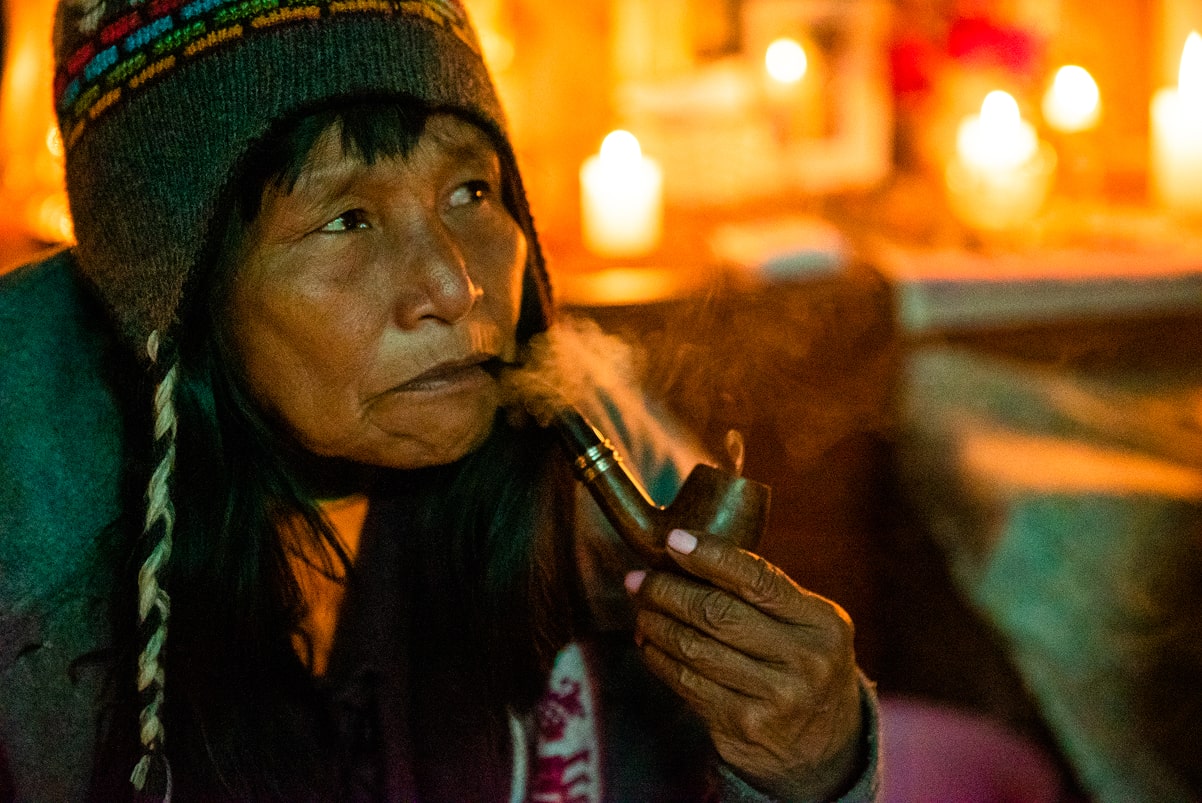 Authentic Shipibo female shaman in the Amazon jungle. 