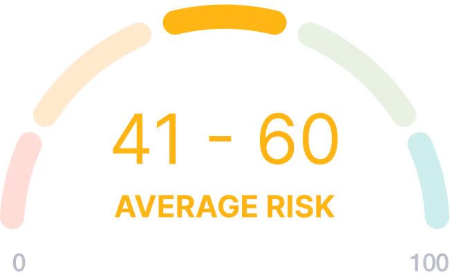 Color-coded risk gauge with numbers 41-60 in orange indicating average risk.