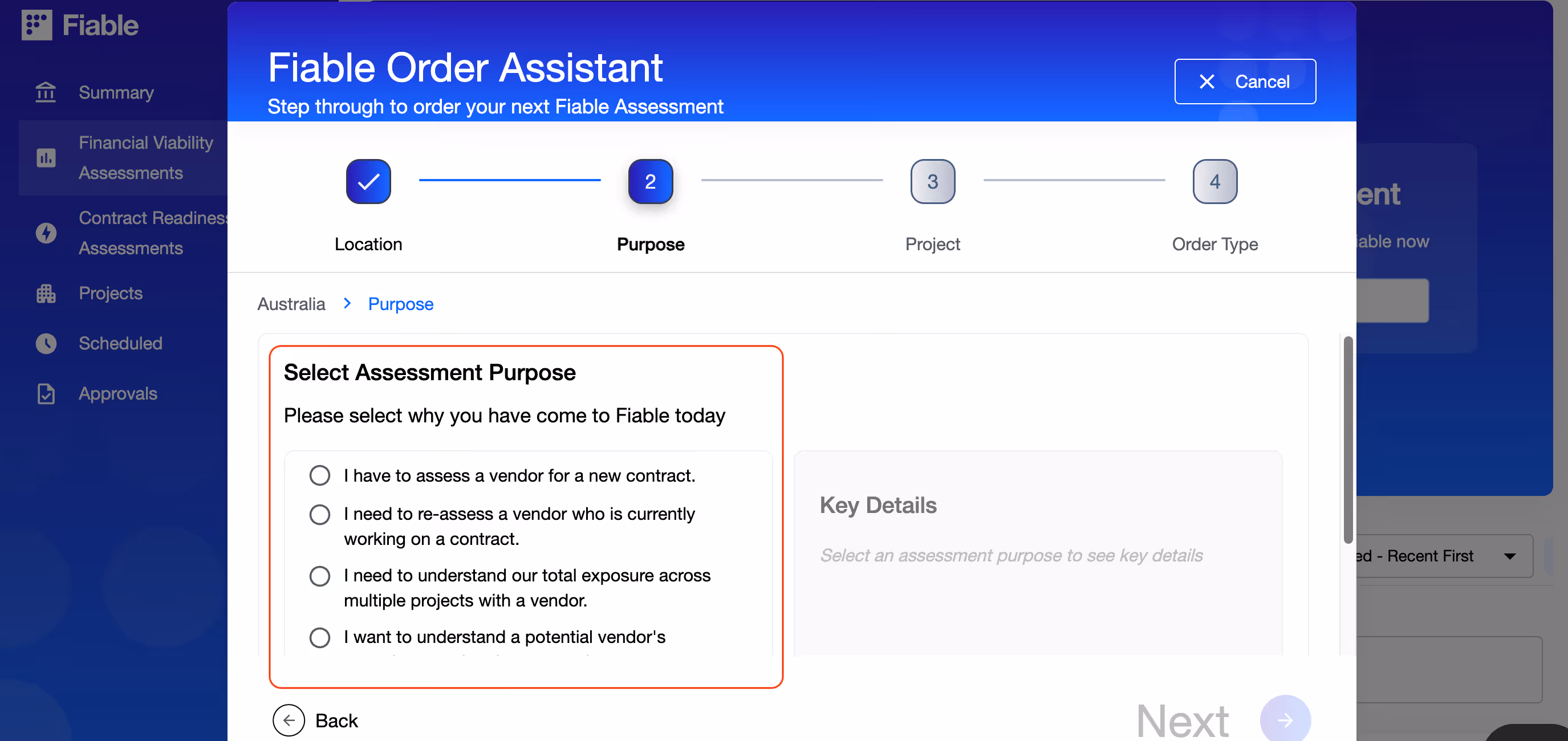 Platform ordering screen with questions for main contractor
