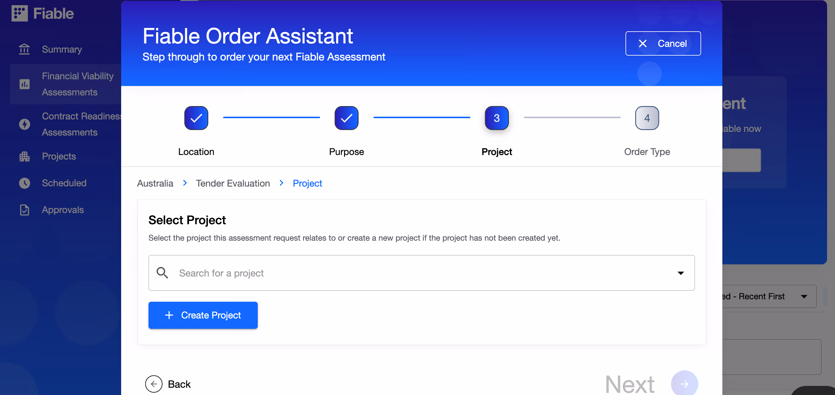Platform ordering process screen