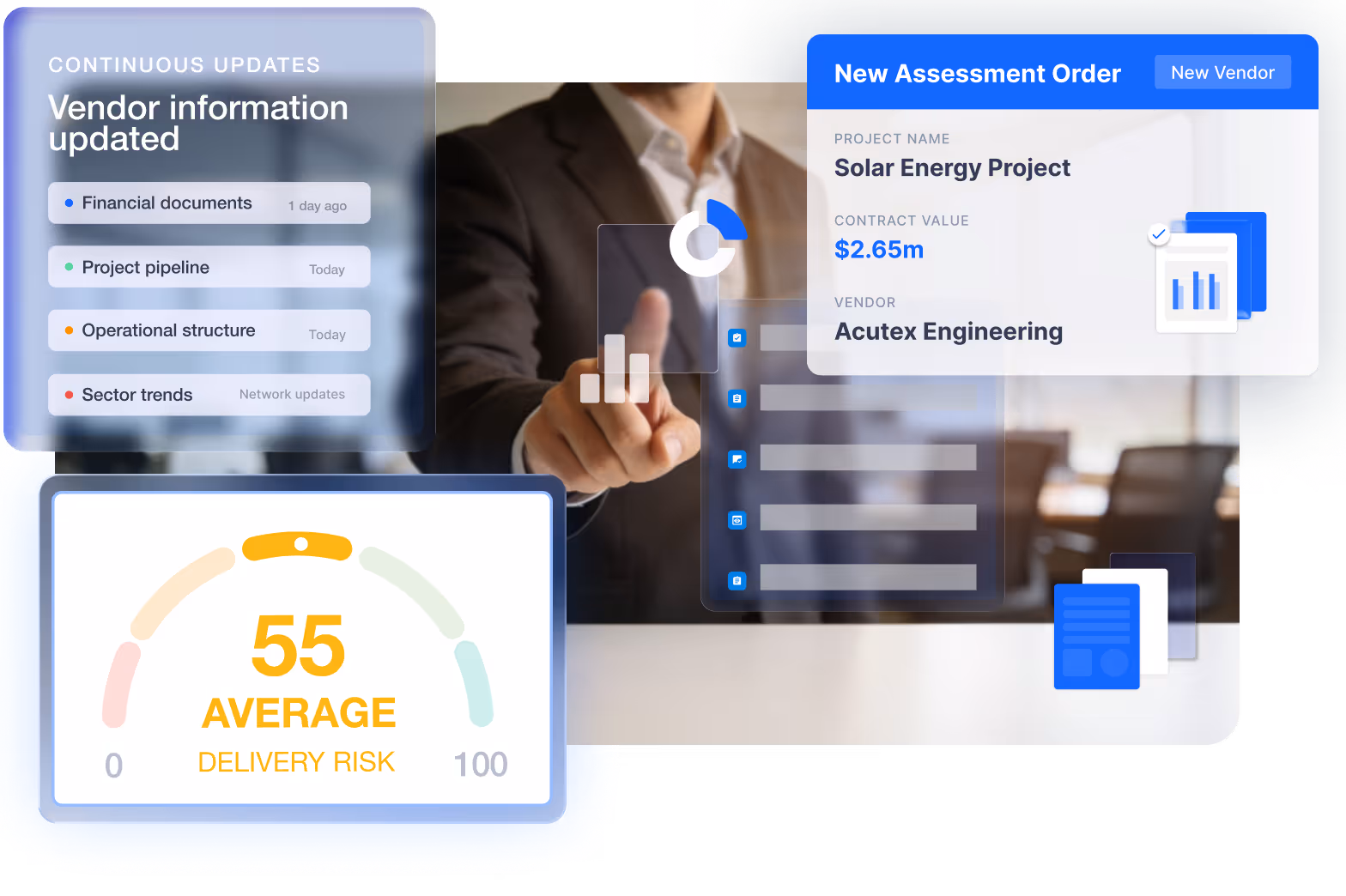 Person interacting with screen displaying Fiable UI