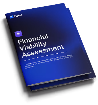 A blue booklet titled Financial Viability Assessment, showing a subtitle about assessing a business's financial and operational data.