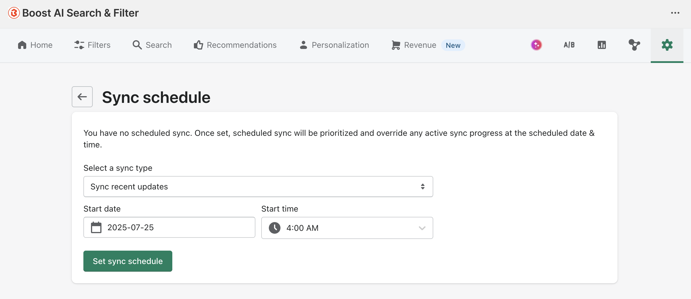 schedule sync of boost commerce