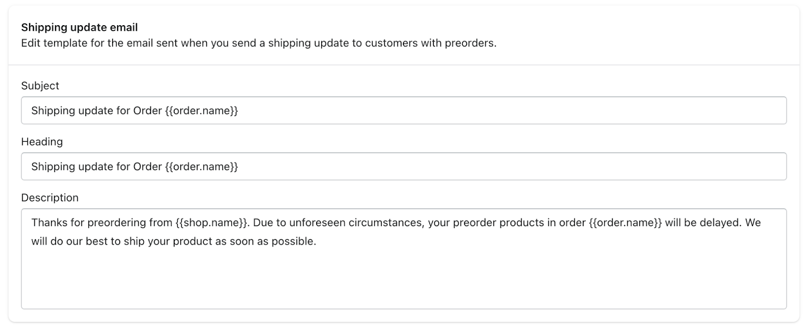 shipping email update for preorder