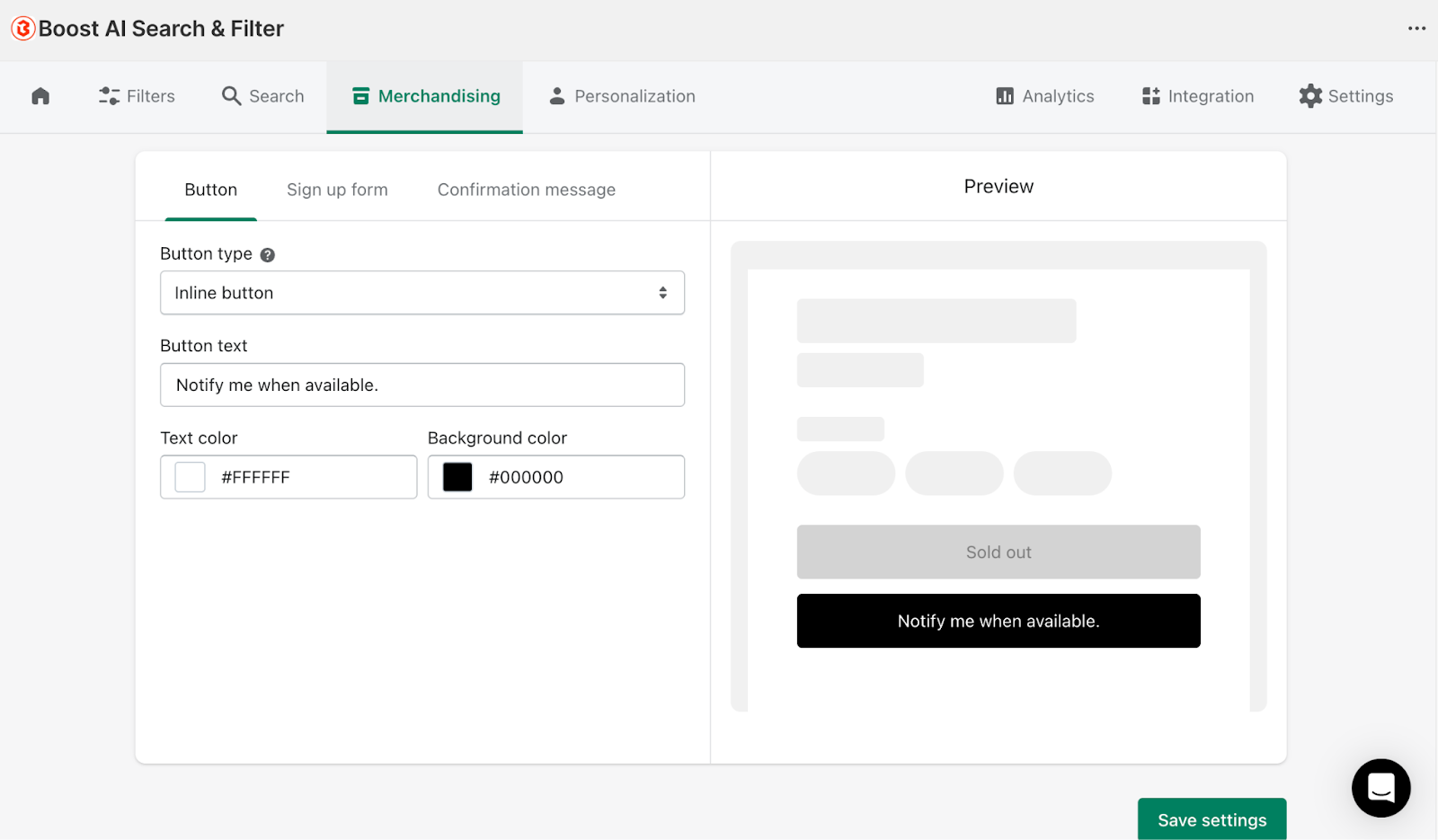 new back in stock button layouts