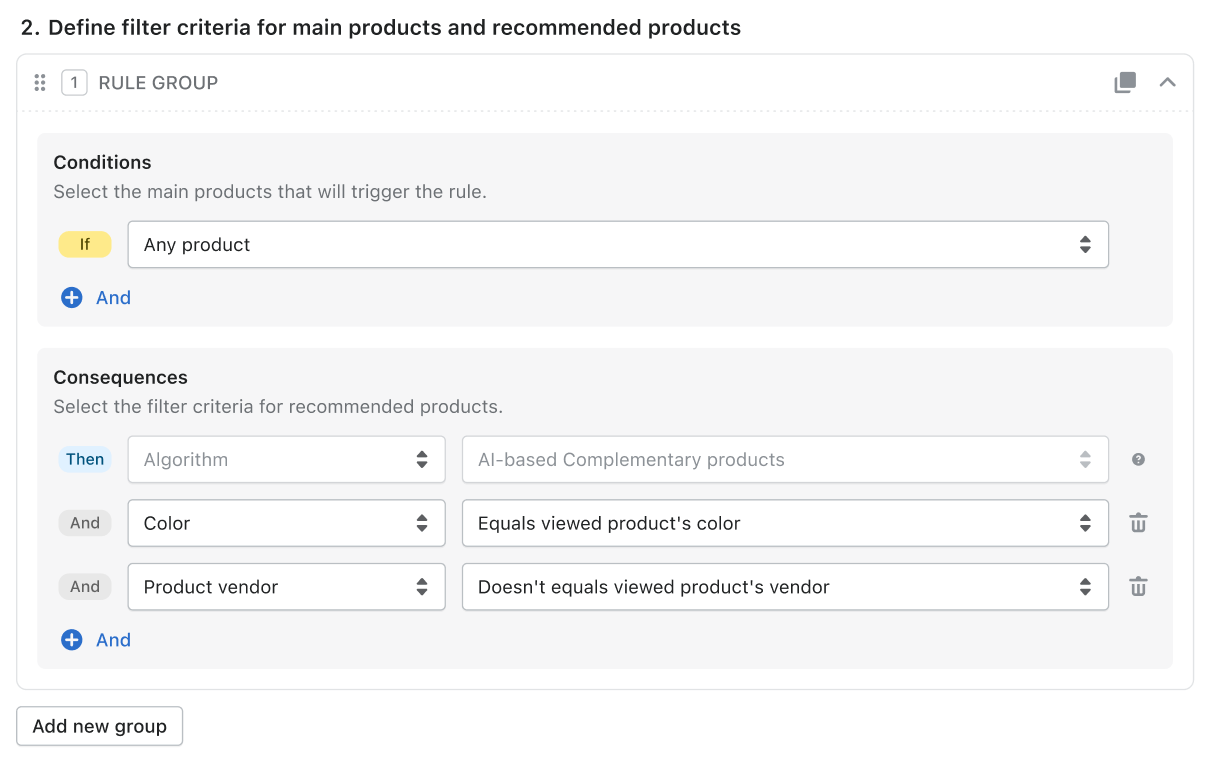 filtering rules for recommendations