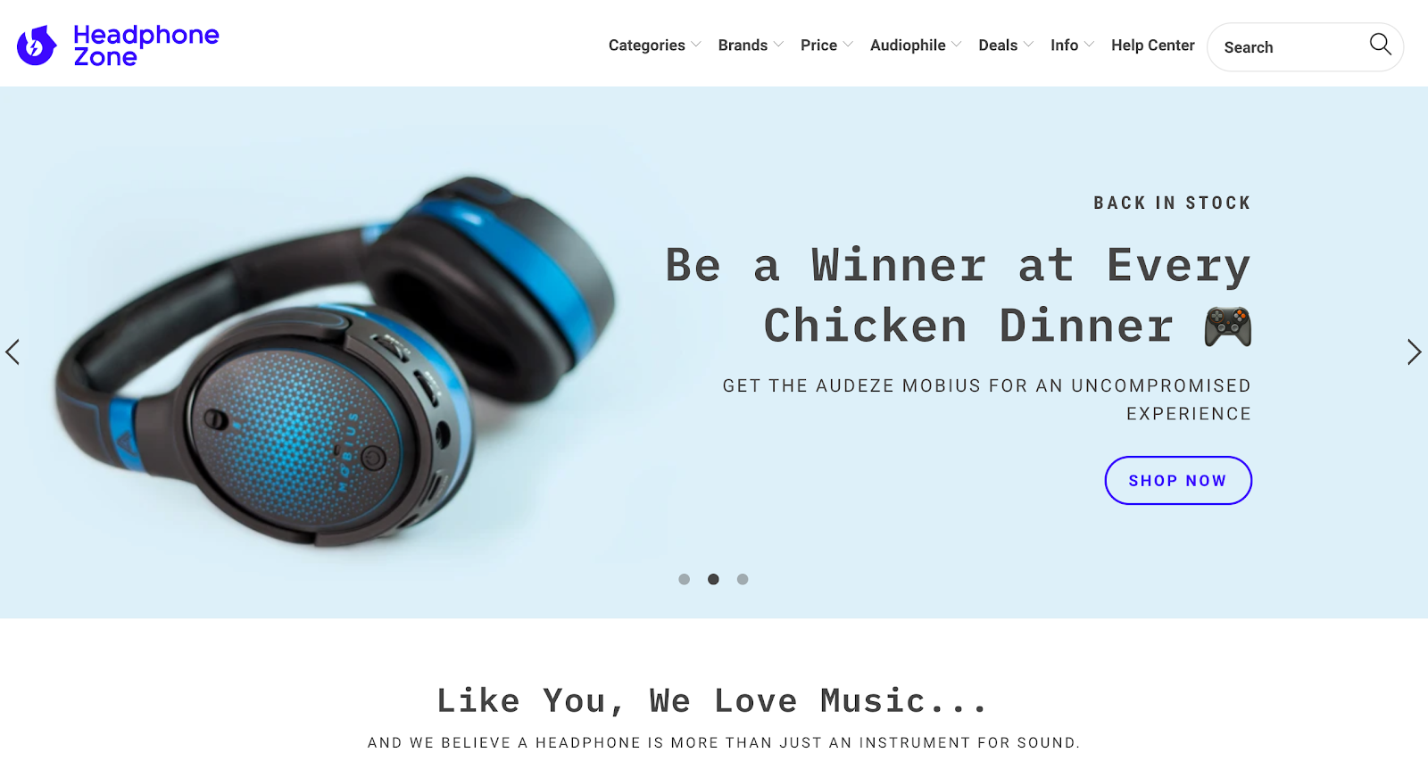Headphone Zones homepage layout ecommerce merchandising