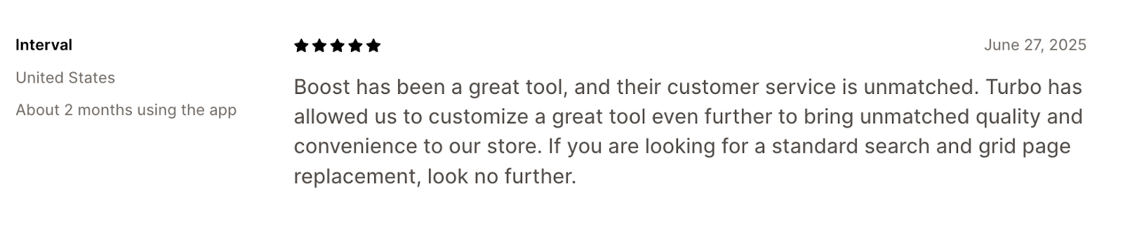 5 star review for boost turbo