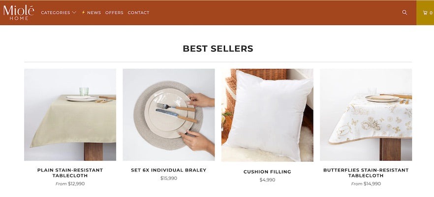 best sellers product recommendation example on miole home shopify store