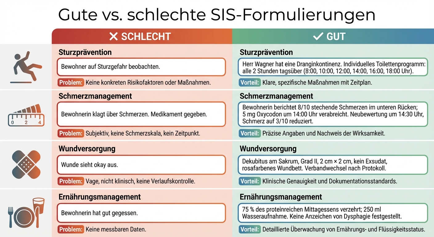 SIS-Dokumentation: Gute vs. schlechte Formulierungen im Vergleich