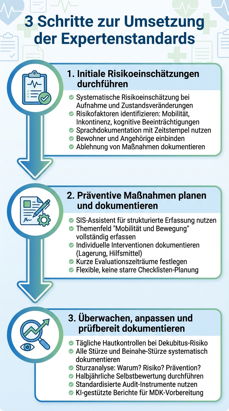 3-Schritte-Prozess zur Umsetzung der DNQP-Expertenstandards in der Pflege