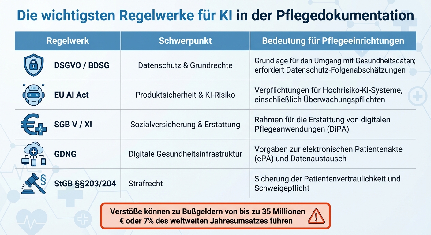 Rechtliche Regelwerke für KI in der Pflegedokumentation: DSGVO, EU AI Act und weitere Vorgaben im Überblick