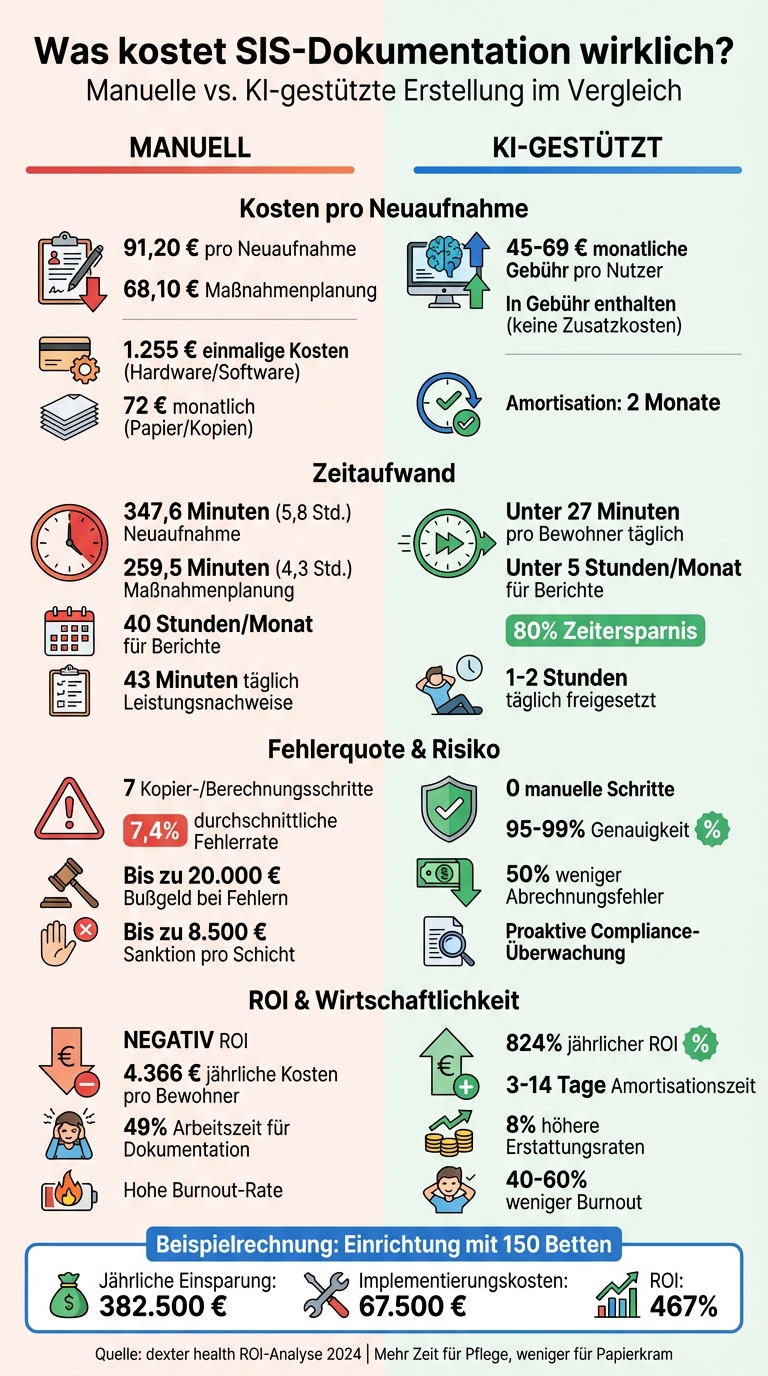 Kostenvergleich: Manuelle vs. KI-gestützte SIS-Dokumentation in Pflegeheimen